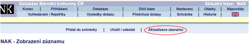Otevřete profil svého nakladatelství a vpravo nad ním klikněte na "Aktualizace záznamu".